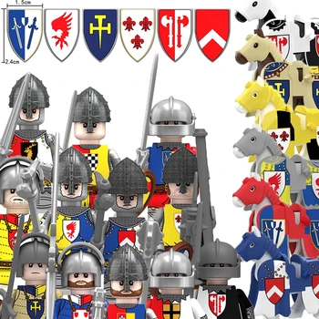 Histórico Medieval Rosas Guerra Soldados Figuras Castelo De Cavaleiros Blocos De Construção De Armas, Escudo, Espada Cavalo De Tijolos Brinquedos De Meninos Presentes