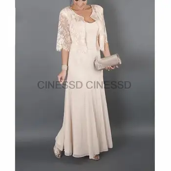 Mãe da Noiva Vestidos Com uma camisa de Chiffon Lace Para Casamentos à Noite Vestido de Festa свадебное платье