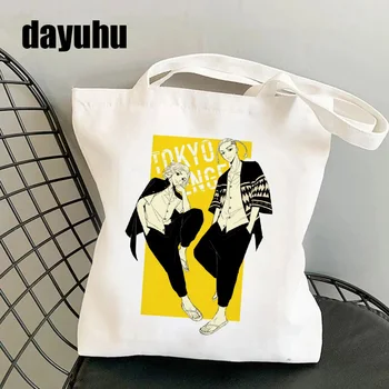 Tóquio Revengers Saco de Compras Gráfico Tote Harajuku Shopper Bag Mulheres de Lona, Saco de Ombro Feminino Ulzzang Engraçado Eco de Grande capacidade