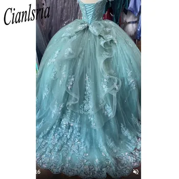 Brilhante Tule Azul Fora Do Ombro Vestidos De Quinceanera 2023 Princesa Vestido De Baile Vestido De 15 Anos Sweet 16 Dresses Gala