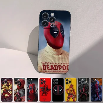 Deadpool Telefone Preto de Caso para o iPhone 15 14 13 12 11 Mini Pro Max X XR Xs Se 2022 Preto Capa de Silicone