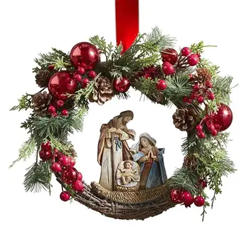 Jesus, Coroa de Natal Artificial Rodada Natividade Coroa de flores Com frutas Vermelhas pinhas Casa Farm de Decoração para a Janela da Porta Lareira