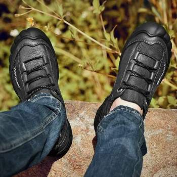sapatos casuais dos Homens exterior sapatos de caminhada leve desgaste-resistente, confortável e respirável homens genuíno couro casual sapatos