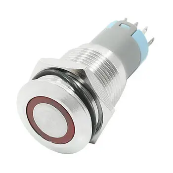 16mm 24VDC Anel Vermelho LED Momentânea de Metal, Interruptor de Botão de pressão 1NO 1NC