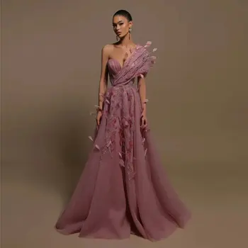 2023 Malva Prom Vestido de Festa Formal Vestidos com Penas de Perolização Um Ombro Vestido Elegante das Mulheres para a Festa de Casamento Vestidos de