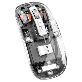 Transparente Magnético Triplo Modo Compatível Com Bluetooth 2.4 G Sem Fio Mouse De Um Clique Em Área De Trabalho Tipo C Recarregável Fácil De Instalar