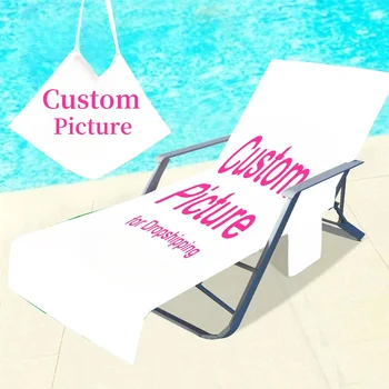 Personalizado Cadeira de Praia Cobrir Férias de Jardim com Piscina e Espreguiçadeiras, Cadeiras Tampa com Bolso de Armazenamento de Verão, Rápida Secagem de toalhas de Praia