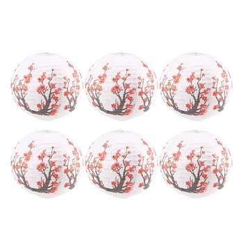 6 Pack 12Inch Vermelho Cereja Flores Lanterna de Papel Redondo Branco Chinês, Japonês Papel Lâmpada Para Casa a Festa de Casamento Decoração