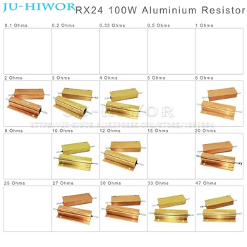 RX24 100W de Alumínio Alojados Alta Potência no Resistor 0.1 0.2 0.33 0.5 1 2 3 4 5 6 8 10 12 15 20 50 82 100 150 200 470 1K 2K 10K Ohms