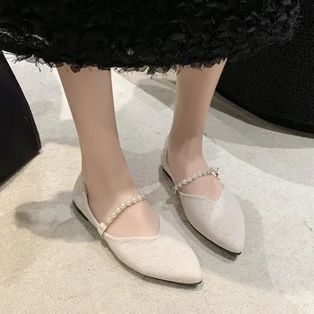 Nova Dedo Apontado Pérola Decoração Elegante, Sapatos Da Moda Suave Exclusiva Leve Confortável E Casual Televisão De Senhoras Sapatos De Zapatos Mujer