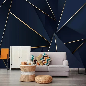 Personalizados em 3D papel de Parede Moda Moderna da Luz de Luxo Resumo de Linha de Ouro em Fundo Azul Mural de TV da Sala de estar Sofá Papel Tapiz