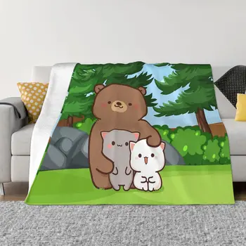 Pêssego Goma Mochi Jogo do Gato Com Um Urso Portátil Quente Jogar Cobertores de Cama de Viagem