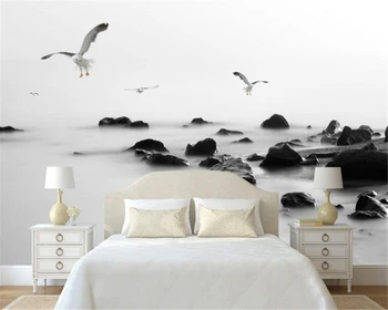 Personalizado murais em Preto e branco vista para o mar de papel de parede decoração home sala quarto TV sofá de plano de fundo de papel de parede para parede