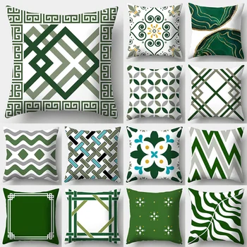 45x45cm verde geométricas padrão impresso poliéster fronha para a home do sofá da sala a decoração do carro jogar travesseiro