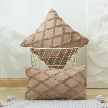 Cor Sólido Geométrico de Vime 3D Capa de Almofada Simples de Pelúcia Especial Travesseiro Bordado Caso Para Casa Decorativa XA20219092