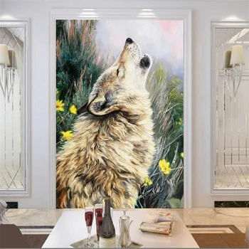 beibehang Personalizado mural de fotos em 3d papel de parede Howling wolf pintura a óleo sala de estar, quarto, entrada, passar do papel de parede papel de parede