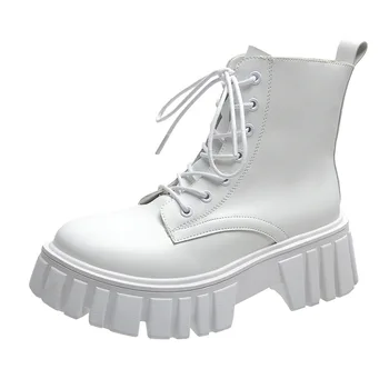 2023 Novo Meados de Bezerro Botas para Mulheres de Outono, Moda de Inverno Lace-up de Mulheres Botas de Zíper Esportes Plataforma de Salto de Sapatos de Senhoras Botas De Mulher