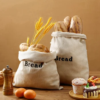 3 Pedaço De Pão, Sacos De Estopa Reutilizáveis De Drawstring Sacos Do Pão De Linho Cru Pães Doces Bolsas Artesanais De Armazenamento De Alimentos