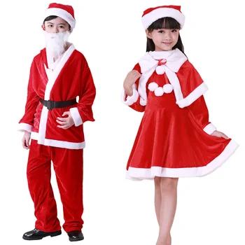 Crianças De Natal, Papai Noel Clássico Traje Vermelho De Natal De Roupas De Festa De Carnaval Vestido De Ano Novo Conjunto De
