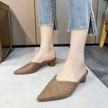 Dedo apontado Cor Sólida Mulheres Chinelos de quarto Novo Estilo Suave de Estilo Exterior, o Desgaste de Baixo Sapatos de Salto Bag duplo Toe de Moda em Sapatos femininos