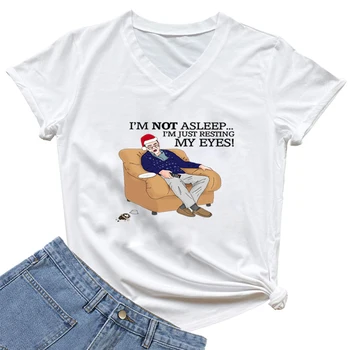 Não estou Dormindo, Simplesmente, Descansar Meus Olhos Imprimir T-Shirt das Mulheres T-Shirt com decote em V de Verão, Camisa de Mulheres bem-Humorado Tees Mulher de grandes dimensões TShirt