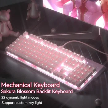 Novo Feminino Rosa de Jogos Mecânicos Teclado com Fio chave de 104 Branco, luz de fundo É Adequado Para o Pc/computador portátil Usb com Fio Teclado Gamer