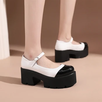 BLXQPYT Zapatos De Mujer 2022 Bombas de Couro de Patente Sexy Moda Pulseira de Fivela Cunhas de Sapatos de Mulheres Saltos Plataforma Plus Size 44 H-9
