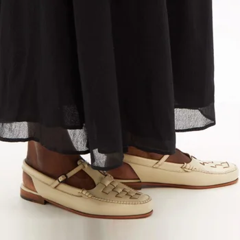 Mulheres Sandálias de Verão Vintage Tecido de Malha Fechada Toe sapatos para mulheres Macio e Confortável de Baixo Sandálias de salto casual Romano sapatos