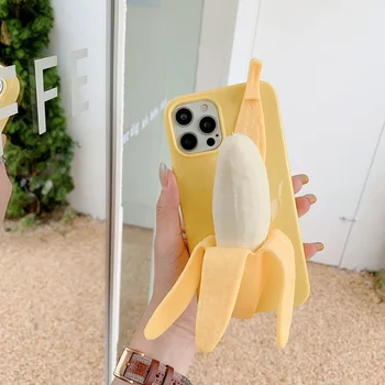 3D Apaziguador do Stress Descascadas brinquedo de Pelúcia bananas de Caso Para o Xiaomi 14 13T 12T Pro Lite Redmi 13C 12 K70 Pro K70E Poco C65 M6 Pro Tampa