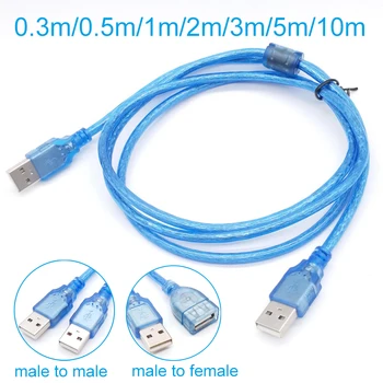 De alta Velocidade USB 2.0 Cabo de Extensão de 0,3 M 1M 2M 3M 5M 10m Azul Transparente Macho e Fêmea / macho USB Cabo de Extensão cabo de Cobre