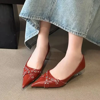 Sexy Salto Alto Calçados Femininos Verão Apontou Toe Sapatos 2024 Nova Moda Rasa Sapatos De Escritório Tendência De Vestido De Fivela Zapatos Para Mulher