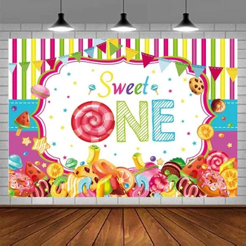 Doce de Uma Fotografia pano de Fundo da Menina do Bebê 1º Aniversário Decoração Colorida Listras Candyland Fundo de Doces para festas