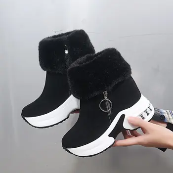 Botas de neve de mulheres 2023 inverno nova camurça tubo curto com adição de pelúcia aumento de algodão botas da moda e adicionado de pelúcia botas curtas