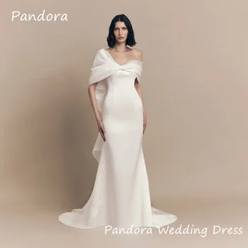 Pandora Satin Mermaid Off-a-ombro Simples Marfim Vestidos de Noiva do Assoalho-comprimento Elegante Formal Vestidos de Casamento Para a Mulher 2024