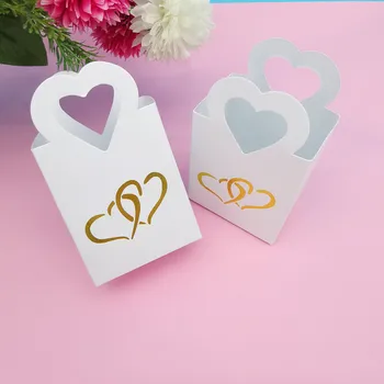 50Pcs Portátil Forma de Coração Pérola de Papel de Embalagem de Presente Caixa de Folha de Ouro do Amor de Doces Caixa de Aniversário de Casamento, Favores do Partido Caixa de Chocolate