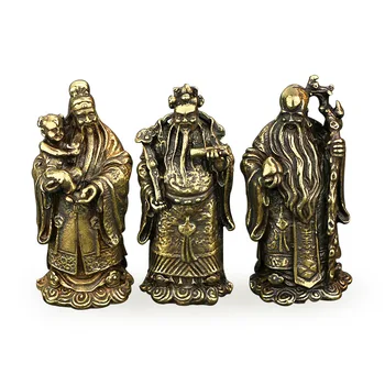Fulushou Três Imortais Domésticos, Enfeites Antigos Alça de Cobre Ware Buda Estatueta de Feng Shui de Um Conjunto de Decoração de Casa de 5cm de Altura