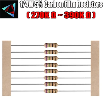 100pcs 1/4W 5% de resistores de Filme de Carbono 270K 300K 330K DE 360 390K ohm