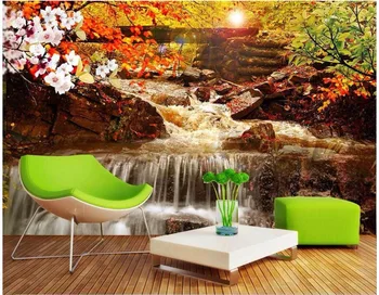 Personalizado mural 3d papel de parede da Bela floresta cachoeira paisagem decoração de sala de estar em 3d murais de parede papel de parede para parede 3 d