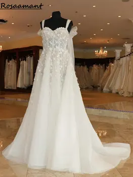 Imagem Real Cintas de Espaguete Arco Pérolas Vestidos de Noiva Linha-A Ilusão de 3D Flores Apliques de Renda Boho País de Vestidos de Noiva