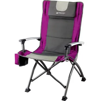Encosto alto Cadeira de Acampamento, cor-de-Rosa com Cupholder, de Bolso, e o Encosto de cabeça, para Adultos mobiliário de exterior