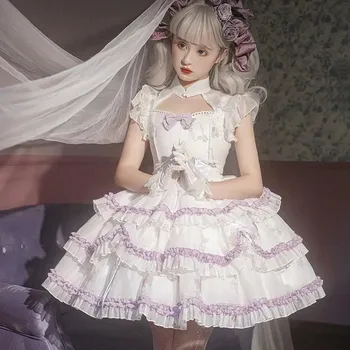 Japonês Estilo Doce Lolita Cosplay Kawaii Girls Jsk Renda Curativo Espartilho Impressão De Borboleta Sem Encosto Bonito Vestido De Princesa