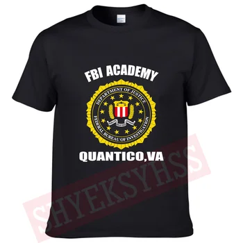 Homens T-shirt do FBI Academia de Quantico VA de Polícia do Departamento De Justiça dos EUA Camiseta Impressa Homens do Exército O-Camisa de Gola T-shirt de Algodão