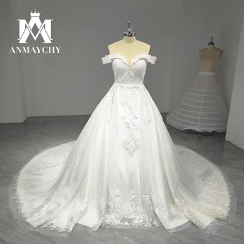ANMAYCHY Elegantes Vestidos de Noiva Para Mulheres 2023 Namorada Fora do Ombro Frisado Apliques de Vestido de Noiva Vestidos De Noiva