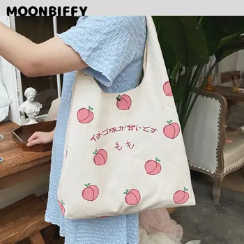 Grande capacidade de bolsa de pêssego impressão saco de ombro Japonês bonito alunos de classe da escola saco de mulheres sacola de compras