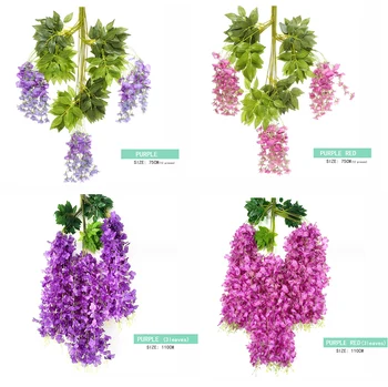 Simulado wisteria flor, casamento arco decoração, simulado de feijão flor do ramo, feijão flor de suspensão, vinha ramo da planta