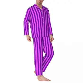 Estampa listrada de Pijama Conjuntos Mola-de-Rosa e Roxo Sono Confortável Pijamas Com 2 Peças Vintage de grandes dimensões Roupa de Presente de Aniversário