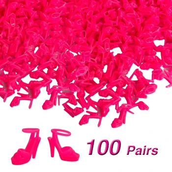 NK 100 Pares de Moda de Sapatos de cor-de-Rosa Para a Boneca Barbie Acessórios 1/6 Boneca Brinquedo Moderno Salto Sandálias de Festa de Sapatos de Atacado