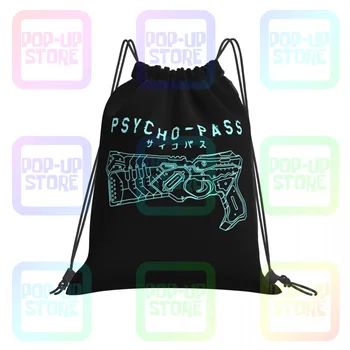 Psycho Pass E O Logotipo Da Dominator Arma Arma De Drawstring Sacos De Ginásio Saco De Viagem, Saco De Sapato Personalizado, Correr Ao Ar Livre