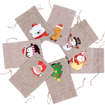 24pcs 10x15cm Natal Drawable Sacos de Estopa Papai Noel Doces Sacos de Presente de Boneco de neve de Jóias de Embalagem de Saco Festa de Casamento Decoração