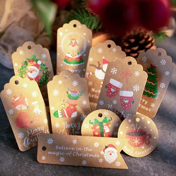 48/50pcs Papai Noel Papel Kraft Marcas Artesanais Presente Quebra automática de Etiquetas de Papel de um DIY Hang Tag Enfeites de Natal Decoração de Natal